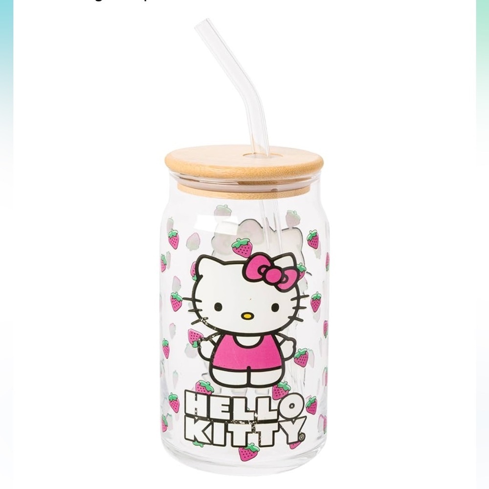 Hello Kitty Glass Tumbler with Straw 16 Oz